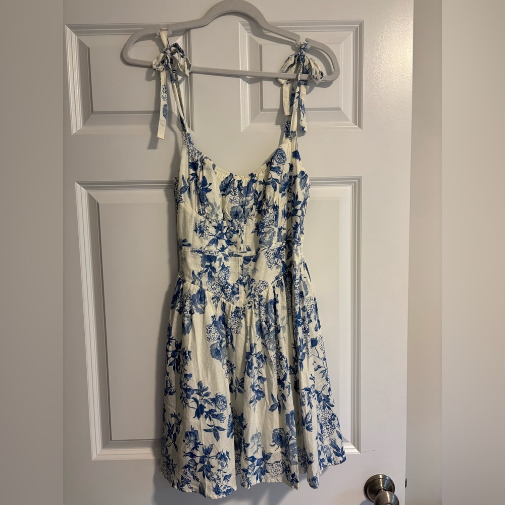 Olivaceous blue floral mini dress